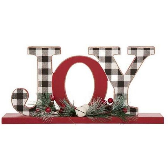 🆕 Glitzhome 11 in. L Wooden Christmas Plaid JOY Table Decor, NWT - Picture 2 of 7